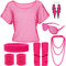 YADODO Deguisement Annee 80 Femme Accessoire Fluo avec Shirt Resille,Jambiere Fluo,Bandeau,Déguisement Année 80 Femme Accessoires Soirée Années 80 90 Disco Costume Carnaval Fête Néon (Rose)