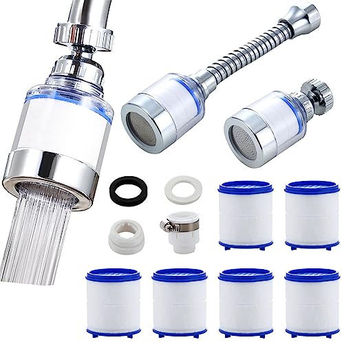 2Pcs Wasserhahn Filter, 360° Wasserfilter Wasserhahn, mit 6 Stück PP-Baumwollfilterelement, Wasserhahn Entkalker Aufsatz, Für Zuhause, Geeignet zur Wasserhahnverlängerung in Küche, Bad etc (D)