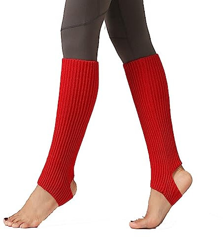 Yurosiay Gestrickte Ballett Stulpen 43cm Tanzstulpen Mädchen Damen Winter Warm Beinstulpen Strick Mit Fersenloch Weich Legwarmer Beinwarmer Stulpen für Yoga Ballett Tanz Fitness Rot