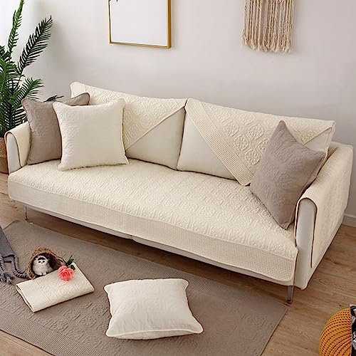ZCXRYFL Anti-Rutsch Sofa üBerzug L/U-Ecksofa Sofabezug 1 2 3 4-Sitzer Baumwolle SofaüBerwurfe Stoff Leder Universeller Sofaschoner Baby-Krabbelmatte Katzen Hunde Schutzdecke(70X90cm,Beige)