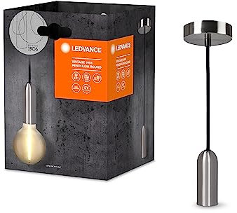 Ledvance Vintage 1906® Pendelleuchte ROUND E27, chrome, max. 25W (LED 15W), E27 Sockel, runder Baldachin, Innenraum-Pendelleuchte, Kombination mit 1906 Vintage-Lampen, Kombination mit smarten Lampen