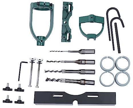 Stemmbohreraufsatz für Bohrmaschine Tischbohrmaschinen Tischbohrer Stemmmeißel, Stemmmaschine für Holz, Meißel Mortising Mortise Locator Set für Bohrmaschine mit 4 Zapfenbohrer