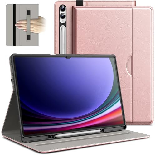 JETech Case for Samsung Galaxy Tab S10 Ultra/Tab S9 Ultra 14.6-Inch with S Pen Holder, PU Leather Business Folio Protective Tablet Cover with Pocket & Straps, Multi-Angle Viewing (Rose Gold)