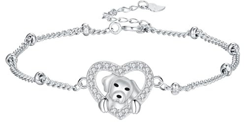 Arrebol Hund Armband 925 Sterling Silber Damen Welpen Haustier Liebhaber Armbänder Original Schmuck für Schwester Freundin Tochter, Verstellbarer [16+4cm]