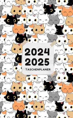 2024 2025 Taschenplaner: 24 Monate Katzen Taschenkalender, 2 Jahre Monatsplaner, Kleiner Planer für die Handtasche