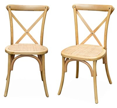 Alice's Garden sweeek - 2er Set Bistrostühle aus Holz, Vintage, Sitzfläche aus Rattan, stapelbar - Belleville