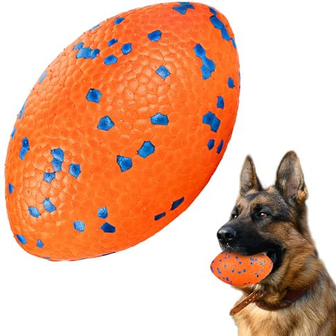 SUNNEKO Hundeball, Robustes Hundefußballspielzeug für Starke Kauer, Unzerstörbarer großer Rugbyball, Schwimmendes Hundespielzeug für Apportierspiele im Wasser, Für mittelgroße und große Hunde, Orange