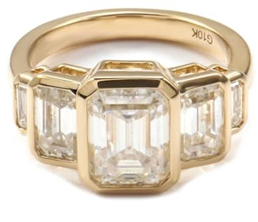 Wycian Ring Deko, Ehering Aus Gold 9K Größe 65 (20.7) Moissanit Smaragdschliff D Farbe Npassbar Für Jahrestag Heiratsantrag Ringe