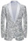 PYJTRL Herrenmode Samt Pailletten Blumenmuster Anzugjacke Blazer(Silver,XXL)