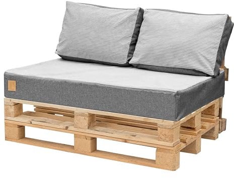 Bielik Palettenkissen 120 x 80 Set für Palettenmöbel | Wasserdicht Europaletten Sitzkissen Made in EU | Palettensofa komplett besteht (Grauer Kord, Sitz 120x80+2 Kissen 60x40)