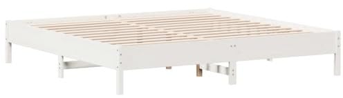 vidaXL Massivholzbett, Holzbett Bett für Schlafzimmer, Bettgestell Bettrahmen mit Lattenrost, Doppelbett Schlafzimmerbett, Weiß 180x200cm Kiefer