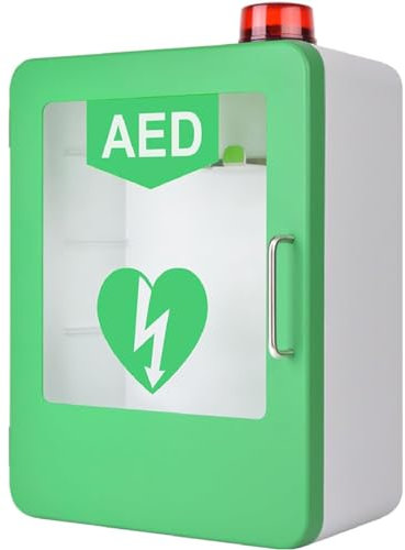 ERSDM AED-Defibrillator-Wandschrank, wandmontierter AED-Defibrillator-Aufbewahrungsschrank mit Schlüssel und Alarm, Defibrillationsalarmbox, Erste-Hilfe-Schrank, anpassbare Trennwandposition, passend