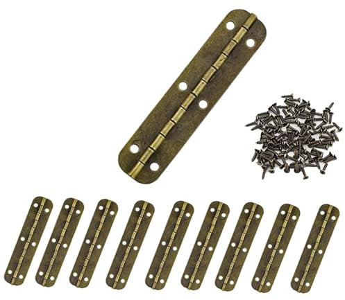 Brass Vintage Mini Hinge Furniture Cabinet Drawer Door Hinges Decorative Cabinet Jewelry Box Hinges 10PCS Vintage Box Hinges 65 x 15mm with 60Pcs Screws Brass Hinge Mini Brass Hinges(Bronze Colour)
