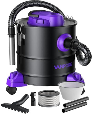 VANPORE Ash Vacuum for Pellet Stoves: 5.2 Gallon Fireplace Ash Vac with 1200w Powerful Suction & Wheeled Base - Ash Vacuum Cleaner for Fireplaces, Pellet Grill, Wood Stove, Fire Pits