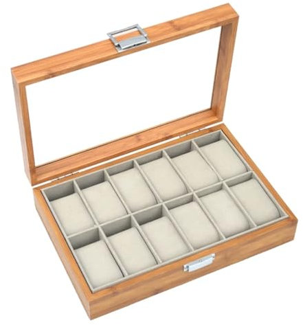 JMORCO Uhrenkasten Umweltfreundliche Bambus 3 6 10 12 Uhr Aufbewahrungsbox Uhrenbox(12 GRIDS)
