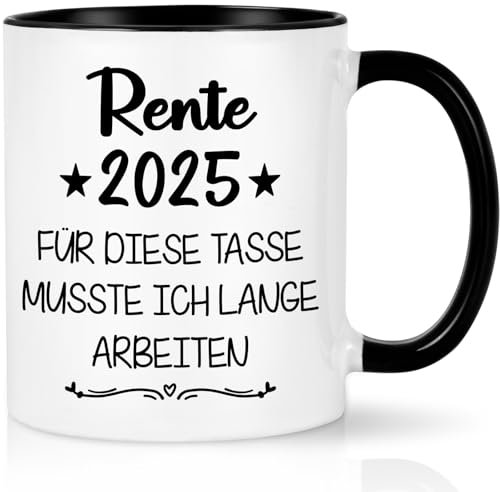 CHUIN DRUCK Tasse Rente 2025 Ruhestand Geschenk Mann zum Renteneintritt Tasse mit Spruch Rente 2025 für Diese Tasse Musste Ich Lange Arbeiten Ruhestand Geschenk für Männer Kollegen Chef, 320ml Schwarz