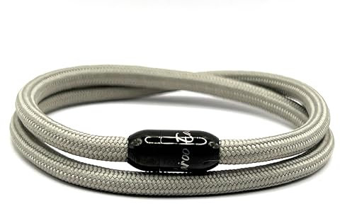 KAROO EARTH JEWELLERY Rope Bracelet | Unisex Braided Paracord Nautical Double Wrap Bracelet with strong Magnetic Clasp | Waterproof surfer bracelet (Small Wrist Size (16-18cm), Grey Black Clasp)