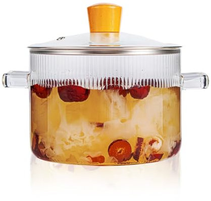 Recceng Glass Simmer Pot for Stove Top Potpourri, 1.8L(60 OZ) Clear Cooking Pots with Lids and Handles, Ribbed Glass Pot with Cover for Tea, Glass Pot and Pan Cookware Saucepan Set