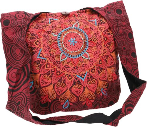 GURU SHOP Boho Tasche, Sadhu Bag, Ethno Shopper, Schultertasche | Geräumiges Hauptfach, Reißverschluss, breiter Schultergurt, 100% Baumwolle, Unisex
