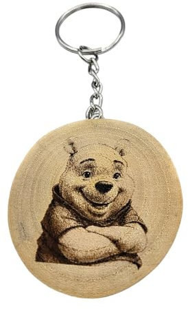 Promotech Porte-clés unique en bois gravé au laser l'ourson, Bois naturel, W5L5
