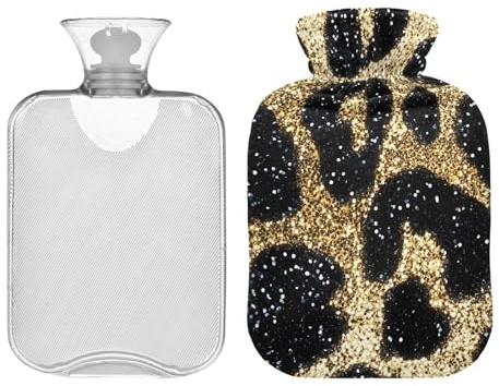 Wärmflasche mit Leopardenmuster und weichem Bezug, 1 Liter Wärmbeutel zur Linderung von Menstruationskrämpfen, Periodenwärmer bei Krämpfen