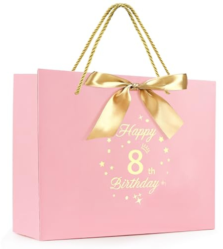 Yiran Geschenktüte zum 8, Rosa Happy 8th Birthday Geschenktüte,Geschenk für Mädchen, 13 süße Geschenktüte zum 8 Geburtstag, Geschenkverpackung für Geburtstag,Geschenk, Feier Dekoration Party
