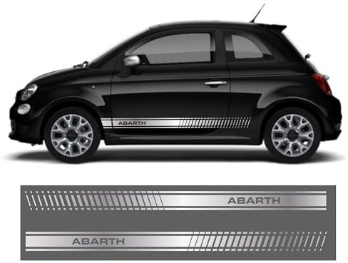 Kit Adesivi Laterali per Fiat 500 Abarth 595 Grafiche Strisce Fiancate Fasce Sotto Porta Decorazione Auto Tuning Nere Bianche Rosse Argento Oro (Argento)