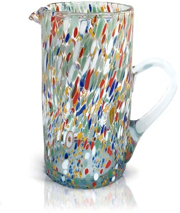 MAZZEGA ART & DESIGN - Geblasene und handgearbeitete Glaskaraffe mit Murano-Murrine, Linie I Colori di Murano, 1000 ml, hergestellt in Italien (Karaffe 1 Liter)