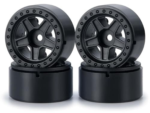 KINGCOO 4PCS 1.0inch Rad Felgen RC Kunststoff 5-Speichen Beadlock Rad Felgen Nabe für Axial SCX24 1/24 RC Crawler Auto Upgrade Teile Zubehör (Schwarz)