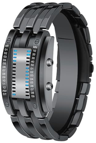 lvifloae Herren binäre Uhr Casual Sports Blue Backlight Fashion Quartz Bewegung LED Digitale Armbanduhr für Outdoor -Partys Edelstahl Uhren Schwarze große Größe großer Größe (Schwarze Größe)