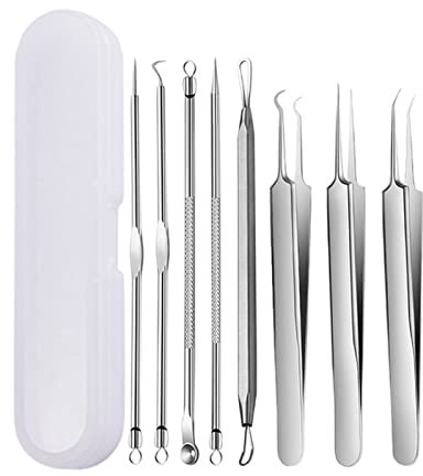 Acne Needle 8pcs Acne Blackhead Needles Stainless Steel Comedone Black Spot Pimple Blemish Remover Women Treatment Pore Cleanser Hook Pin Acne Needle Set(8pcs Set Grey)