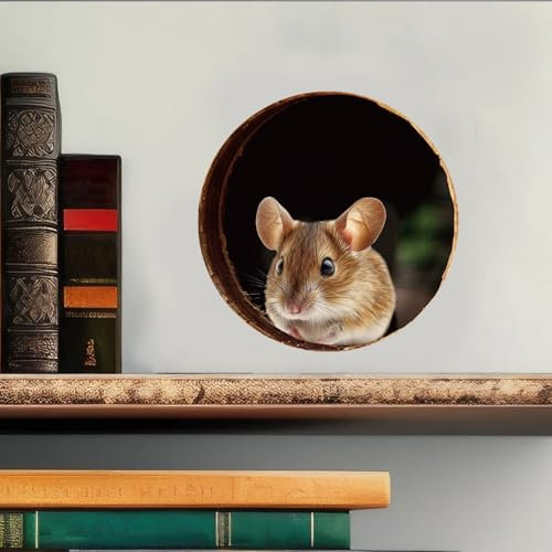 PLIGREAT 8 Pcs 3D Mouse Hole Wall Sticker, Cute Mouse Wall Decal Removable Vinyl Peel and Stick Funny Animal Art Decor for Kids Room Nursery Bathroom Kitchen Home Corner Decoration