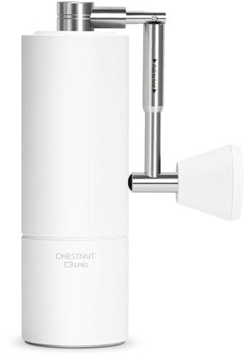 Manual Coffee Grinder Chestnut C3s PRO, All-Metal Coffee Grinder, Folding Handle, Stainless Steel S2C Conical Burr, Adjustable Grind Setting -White
