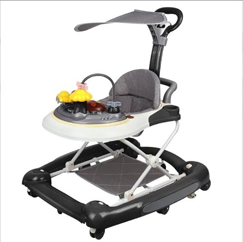 Poussette pour bébé avec fonction balançoire à roulettes, 5 en 1 Trotteur Bébé pliable, youpala, Lumières et Musique, 4 Hauteurs Réglable, à partir de 6 mois-67 * 72 * 92cm-Noir(A)