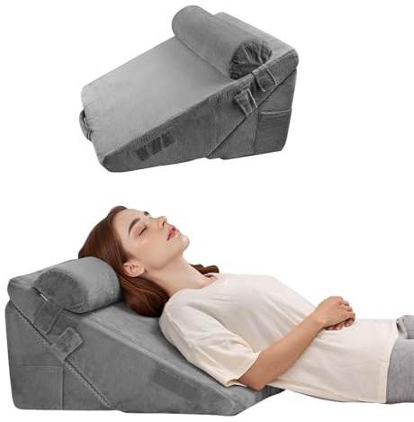 VEVOR Almohada de Cuña para Descansar Mejor, 3 Unidades, Ortopédica Ajustable, con Funda Lavable y Soporte de Espuma, Gris Oscuro. Ideal para Postoperatorios, Reflujo Ácido, Dolor de Espalda