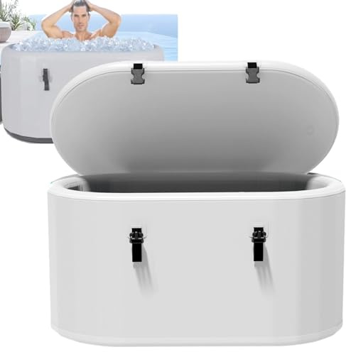Baignoire Gonflable D'eau Froide,97 Gallons, Avec Couvercle Isotherme, Compatible Avec Glacière (Non Incluse), 59 X 31,5 X 29,5 Pouces, Pour La Maison, L'extérieur Et La Salle De Sport,White