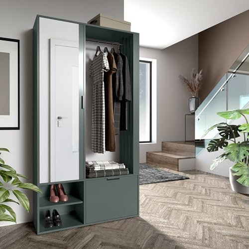 AXLIVING Garderobe Flur Milanoir 100cm mit Spiegel Modern Green Stone