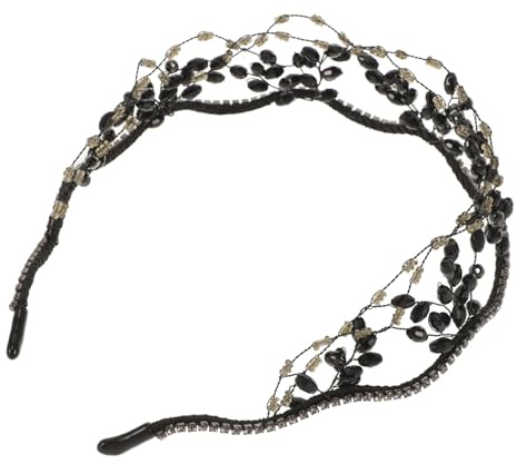 Schwarzer Haarreifen mit Kristallen aus Zinklegierung und Strass | Haarschmuck Schwarz Hochzeit, Strass Kopfschmuck für Proms und Jubiläen