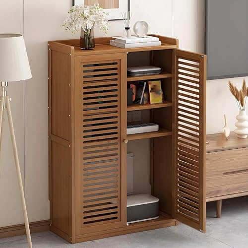 Router Verstecken Router Schrank Box aus Holz Bambus mit Verstellbaren Regalen 2 Türen für Zuhause Wohnzimmer Büro(Brown,97cm/38in)