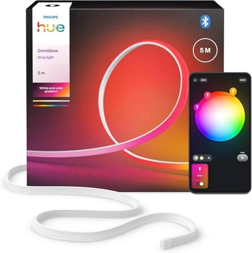 Philips Hue OmniGlow 5m Mikro LED-Lightstrip, 4500 lm Lichtband, farbige LED Streifen für Ambiente, Flexible indirekte Beleuchtung, Gleichmäßiges Licht, Zuschneidbar, App- und Sprachsteuerung