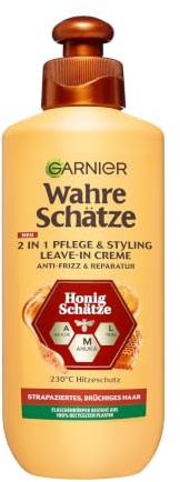 Garnier Wahre Schätze Honig Schätze 2-in-1 Pflege & Styling Leave-In Creme, reparierendes Leave-In gegen Frizz mit Hitzeschutz, 200 ml