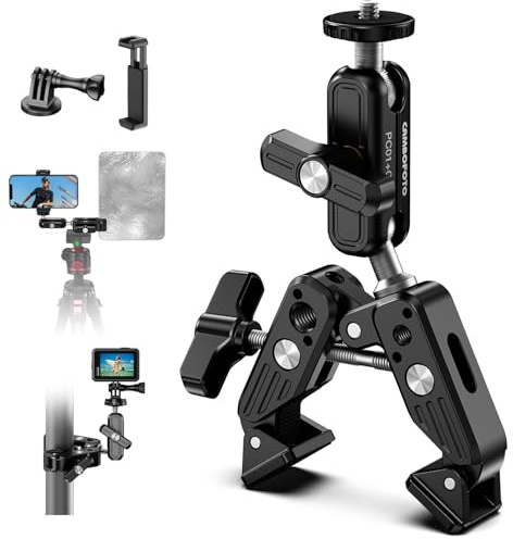 Super Clamp Kamera Halterung, 360° Doppel-Kugelkopf Magic Arm, mit 1/4-20 und 3/8-16 Gewinden, Super Clamp Set für Handy, LED-Licht, DSLR-Kamera, GoPro, Ronin-M, MOVI, Insta360, Stativ und Tisch
