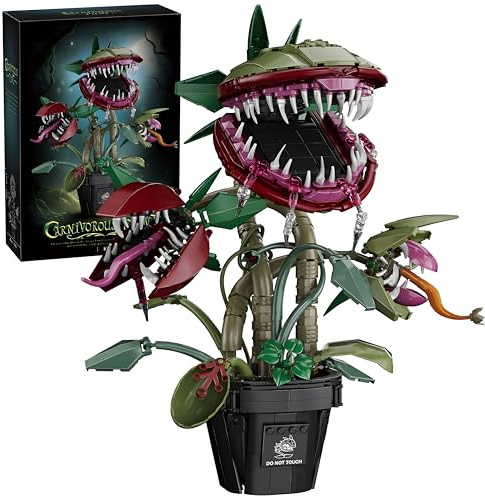 Carnivorous Plant Potted Building Blocks Set, 1118 PCS Fantasy Botanical Building Model Toys, Creative Horror Flower Building Kit Decor with Pot Base for Desk Display, Collectible Gift for Adults