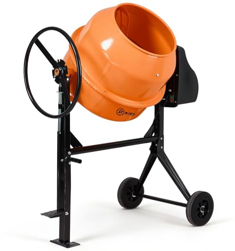 INMOZATA 120L Electric Cement Mixer 375W 230V/50Hz Portable Concrete Mortar Mixing Machine with Stand Wheels Foot Pedal Bright Orange Heavy Duty for Construction & DIY
