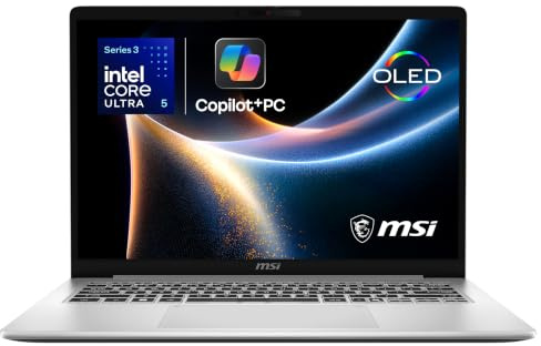 MSI Modern 14S AI+ Laptop, 14 Full HD+ OLED Display, Intel Core Ultra 5 322, Intel Grafik, 16 GB DDR5, 512 GB SSD, Windows 11 Home, QWERTZ Tastatur, Silber, G3MG-076N