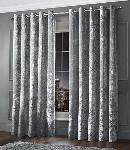 Intimates Luxury Thermal Crushed Velvet Silver Grey Ringtop Pair of Curtains (46 Wide x 54 Drop)