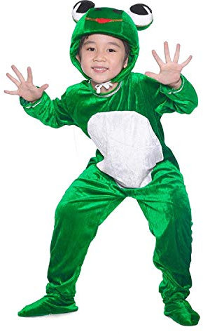 LOLANTA Enfant Panoplie de grenouille verte costume de grenouille avec capuche et gants pour Carnaval Anniversaire