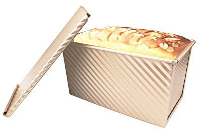 Molde Para Pan, Antiadherente, de Acero al Carbono, con Tapa Deslizante, Molde para Hornear pan, Bandeja de Liberación Rápida con Orificios de Ventilación para Hornear Rápidamente (Estilo Ondulado)