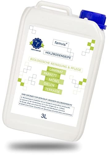 famvis Holzbodenseife 3L – Bodenreiniger für Parkett, Laminat & Holzboden – bis 1.200 m² ergiebiges Wischwasser Konzentrat – Holzpflege für Terrasse, Möbel & Dielen – Made in Germany