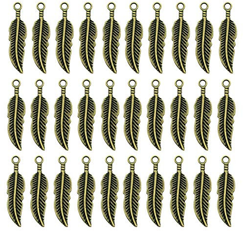 30 Stück Bohemia Feder Serie Anhänger antikes Bronze Charms für Schmuckherstellung Zubehör Bastelbedarf